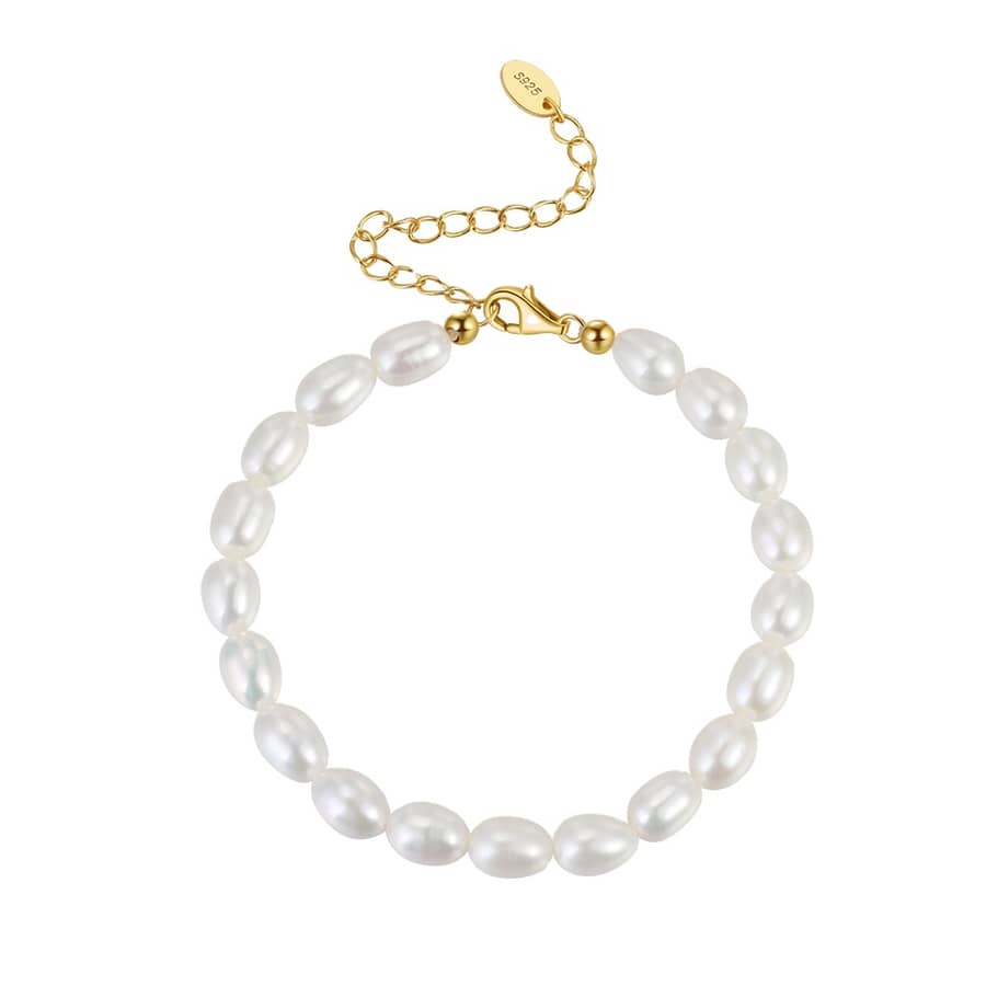 925 Sterling Silver 14K Gold Plated Trendy Baroque Freshwater Pearl Bracelet - main