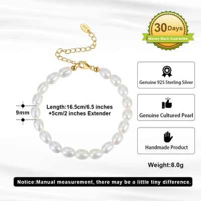 925 Sterling Silver 14K Gold Plated Trendy Baroque Freshwater Pearl Bracelet detail 2