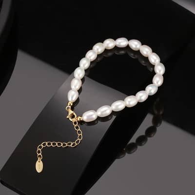 925 Sterling Silver 14K Gold Plated Trendy Baroque Freshwater Pearl Bracelet detail 3
