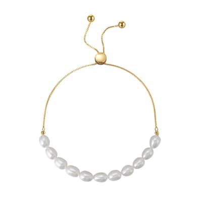 925 Silver 14K Gold Plated Natural Baroque Freshwater Pearl Chain Bracelet detail 1