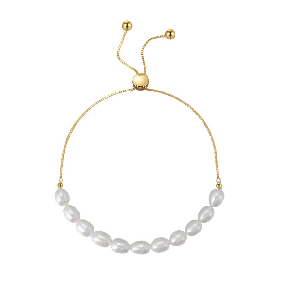 925 Silver 14K Gold Plated Natural Baroque Freshwater Pearl Chain Bracelet - main