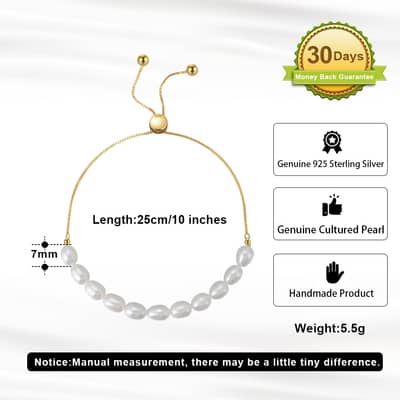 925 Silver 14K Gold Plated Natural Baroque Freshwater Pearl Chain Bracelet detail 2