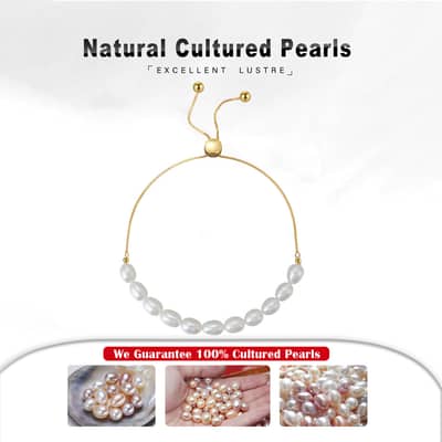 925 Silver 14K Gold Plated Natural Baroque Freshwater Pearl Chain Bracelet detail 6