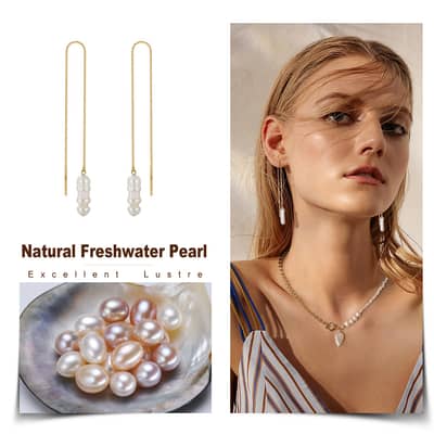 Luxury 14K Gold Pearl Drop Earrings Sterling Silver Natural Baroque Freshwater Pearl Earrings detail 4