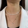 Gold Station Choker Necklace with Pearl Layered Chain & Cubic Zirconia Pendant 3