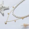 Gold Station Choker Necklace with Pearl Layered Chain & Cubic Zirconia Pendant 4