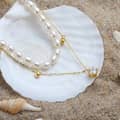 Gold Station Choker Necklace with Pearl Layered Chain & Cubic Zirconia Pendant 5
