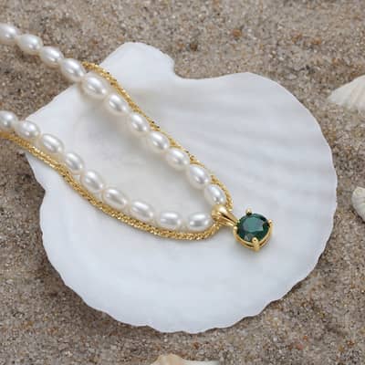 Gold Layered Pearl Necklace, 925 Sterling Silver