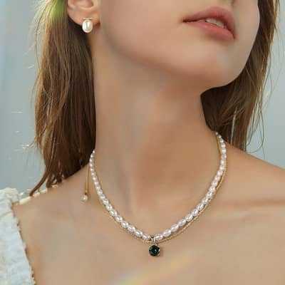 Gold Layered Pearl Necklace, 925 Sterling Silver detail 2