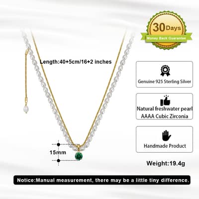 Gold Layered Pearl Necklace, 925 Sterling Silver detail 4