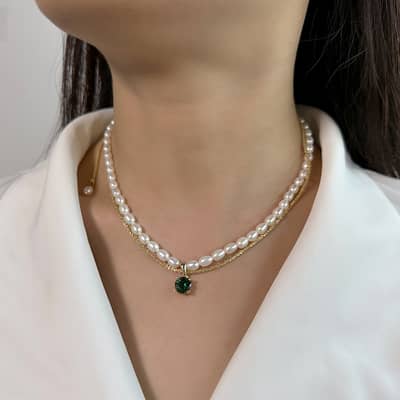 Gold Layered Pearl Necklace, 925 Sterling Silver detail 5
