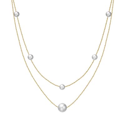Gold Layered Cultured Freshwater Pearl Necklace, 925 Sterling Silver