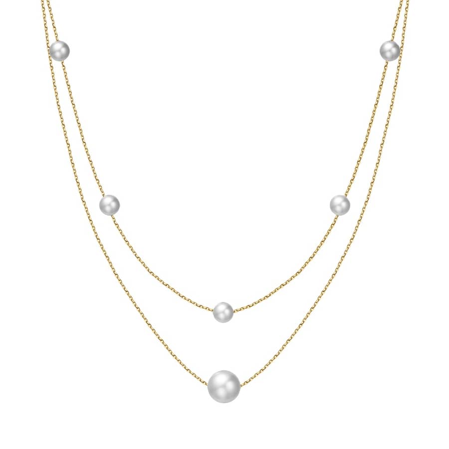 Gold Layered Cultured Freshwater Pearl Necklace, 925 Sterling Silver - main