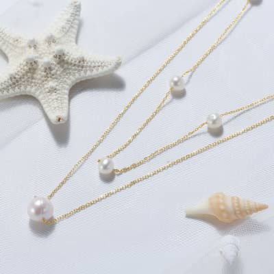 Gold Layered Cultured Freshwater Pearl Necklace, 925 Sterling Silver detail 2