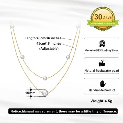 Gold Layered Cultured Freshwater Pearl Necklace, 925 Sterling Silver detail 4