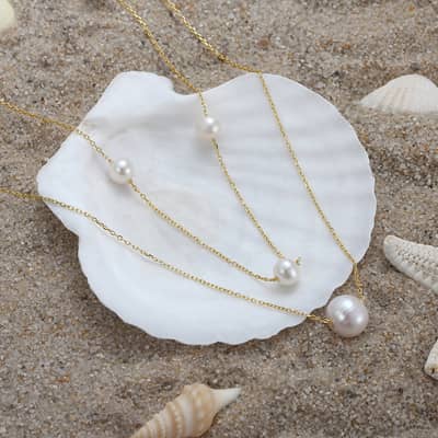 Gold Layered Cultured Freshwater Pearl Necklace, 925 Sterling Silver detail 5