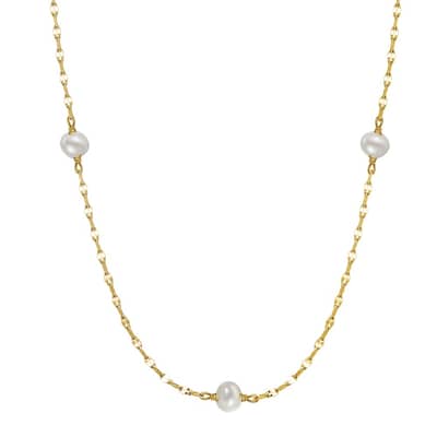 Dainty Adjustable Pearl Choker Necklace, 14K Gold Plated Cultured Freshwater Pearl