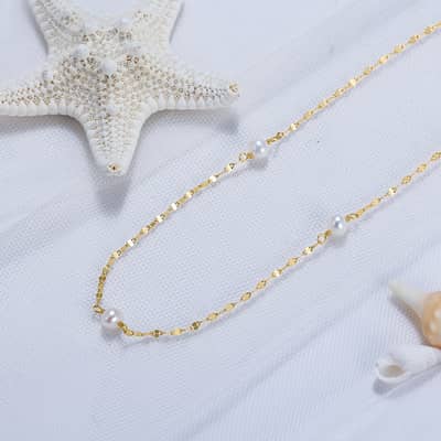 Dainty Adjustable Pearl Choker Necklace, 14K Gold Plated Cultured Freshwater Pearl detail 2