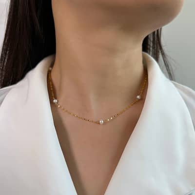 Dainty Adjustable Pearl Choker Necklace, 14K Gold Plated Cultured Freshwater Pearl detail 4