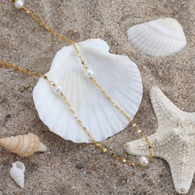 Dainty Adjustable Pearl Choker Necklace, 14K Gold Plated Cultured Freshwater Pearl detail 5