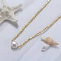 Silver Nugget Chain Choker Necklace with Cultured Freshwater Pearl, 14K Gold Plated 5