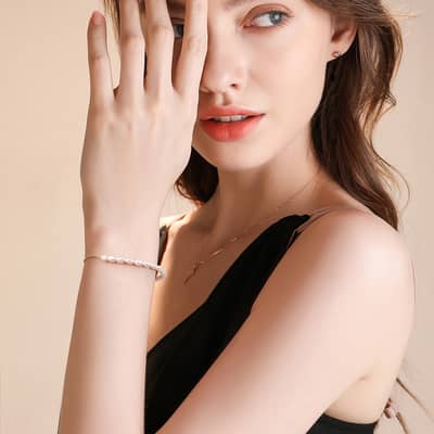 14K Gold & 925 Sterling Silver Cultured Freshwater Pearl Adjustable Bracelet detail 4
