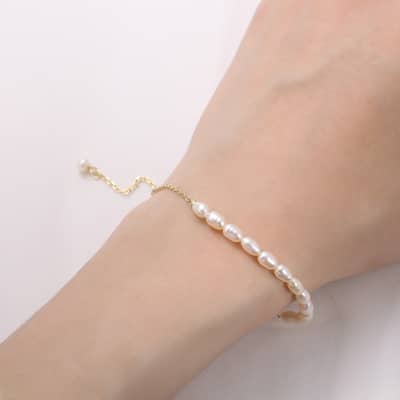 14K Gold & 925 Sterling Silver Cultured Freshwater Pearl Adjustable Bracelet detail 5