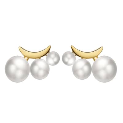 14K Gold Plated Small Pearl Stud Earrings 925 Sterling Silver detail 1