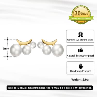 14K Gold Plated Small Pearl Stud Earrings 925 Sterling Silver detail 3