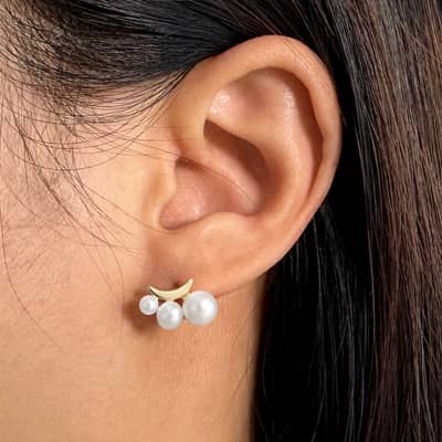 14K Gold Plated Small Pearl Stud Earrings 925 Sterling Silver detail 4