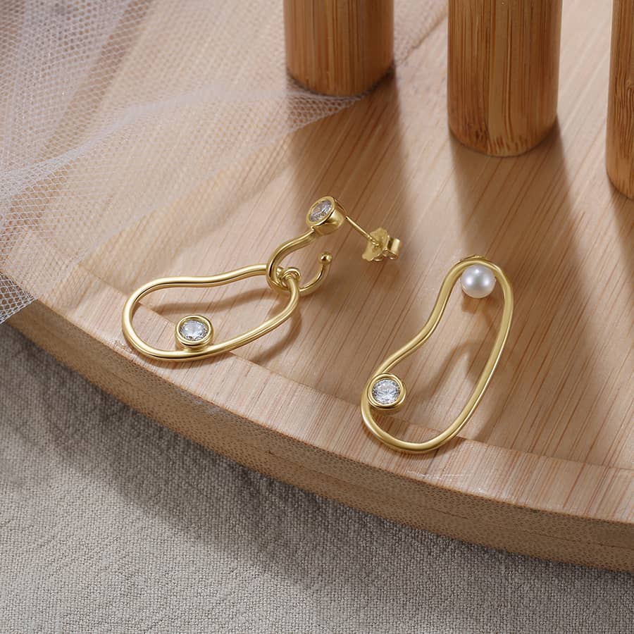 14K Gold Plated Pearl Stud Earrings 925 Sterling Silver - main
