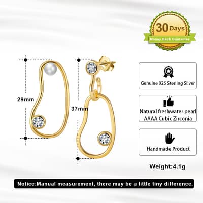 14K Gold Plated Pearl Stud Earrings 925 Sterling Silver detail 5