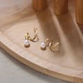 14K Gold Pearl Stud Earrings Unique Design 925 Sterling Silver Gold Plated 1