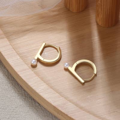 Pearl Hoop Earrings 925 Sterling Silver 14K Gold Plated detail 1