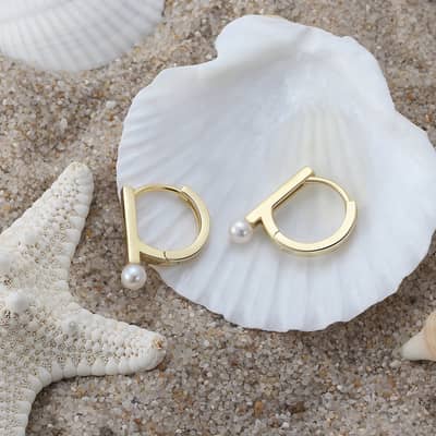 Pearl Hoop Earrings 925 Sterling Silver 14K Gold Plated detail 2