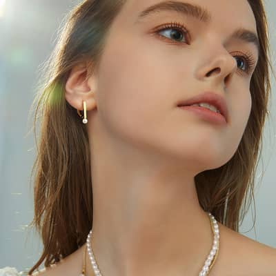 Pearl Hoop Earrings 925 Sterling Silver 14K Gold Plated detail 3