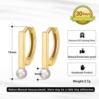 Pearl Hoop Earrings 925 Sterling Silver 14K Gold Plated detail 4