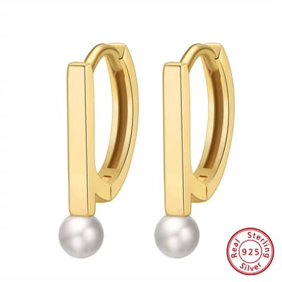 Pearl Hoop Earrings 925 Sterling Silver 14K Gold Plated detail 5