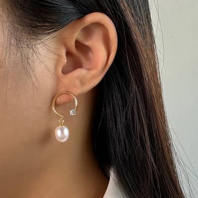 Silver Pearl Dangle Earrings 14K Gold Plated detail 3