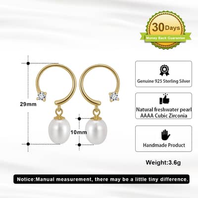 Silver Pearl Dangle Earrings 14K Gold Plated detail 5
