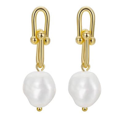 925 Sterling Silver 14K Gold Plated Pearl Earrings detail 1