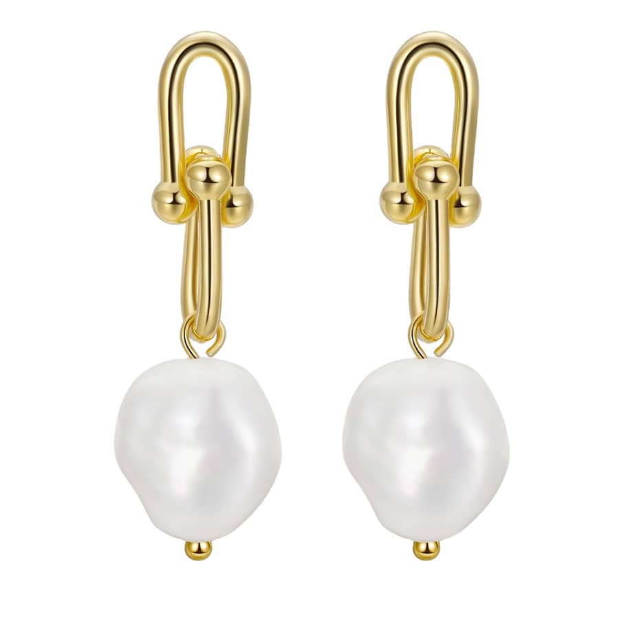 925 Sterling Silver 14K Gold Plated Pearl Earrings - main