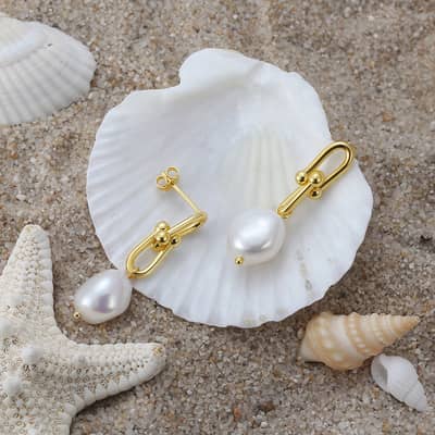 925 Sterling Silver 14K Gold Plated Pearl Earrings detail 5