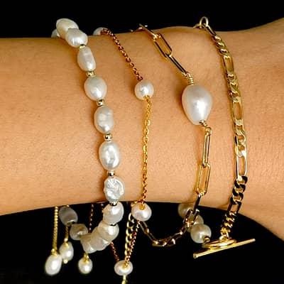 18K Gold Plated S925 Sterling Silver Baroque Pearl Pendant Drop Hoop Earrings detail 3