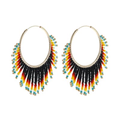 Bohemian Ethnic Style Tassel Rice Bead Earrings Colorful Gradient Handwoven Design detail 3