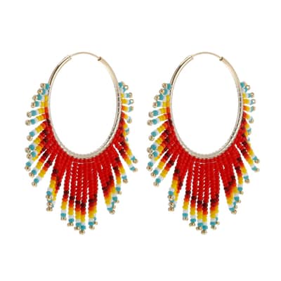 Bohemian Ethnic Style Tassel Rice Bead Earrings Colorful Gradient Handwoven Design detail 4