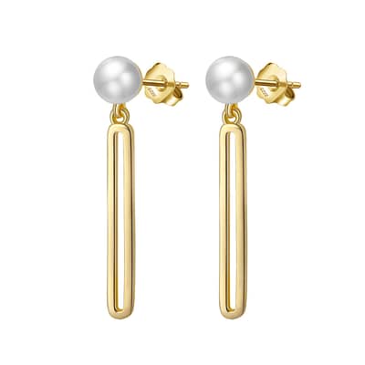 925 Silver 14K Gold Plated Freshwater Pearl Drop Earrings Trendy Stud detail 1