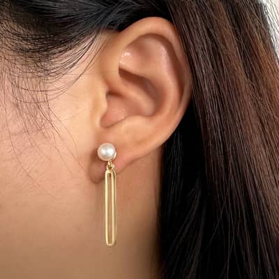 925 Silver 14K Gold Plated Freshwater Pearl Drop Earrings Trendy Stud detail 2