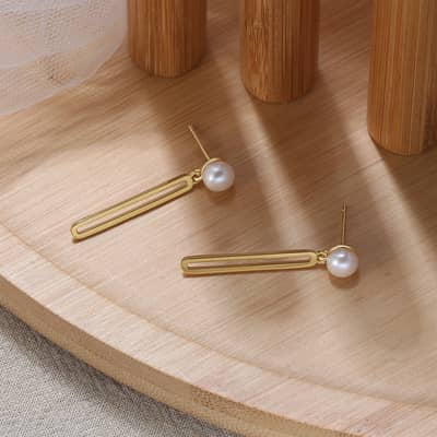 925 Silver 14K Gold Plated Freshwater Pearl Drop Earrings Trendy Stud detail 6
