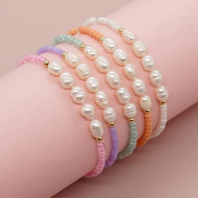 Solid Color Bead Natural Freshwater Pearl Bracelet
